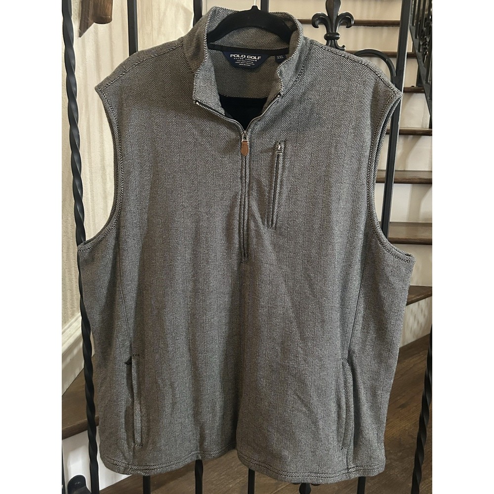Men's Size XXL Polo Golf Vest 1/4 Zip Herringbone Black/White Mock Neck